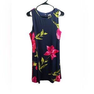 Anne Klein Navy Dress with Pink Floral Design